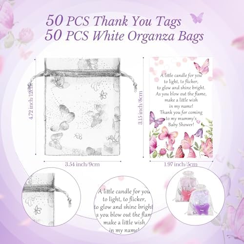 MTLEE 50 Sets Butterfly Candle Baby Shower Favors for Guests, Pink,Purple - Image 3