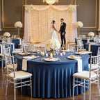 12 Pack Navy Blue Spandex Round Tablecloths for 60 inch Table, Wrinkle Free Stretchy 120inch Fitted 5FT Round Table Cloths Cover with Skirt for Wedding Birthday Party Banquet Events - Image 3