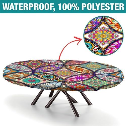 Colorful Mandala - Style Pattern Print Oval Tablecloths Leakproof & Sturdy Washable for Mother's Day Father's Day Valentine's Day Fits for 52" x 70" Oval Table - Image 2