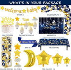 162 PCs Twinkle Twinkle Little Star Baby Shower Decorations, Hombae Navy Blue Little Star Baby Shower Backdrop Balloon Garland Glitter Banner Tablecloth Cake Cupcake Topper Box Cutout Mom To Be Sash - Image 2
