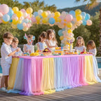 Rainbow Tablecloth for 6 Foot Rectangle Tables with Tulle Table Skirt - Image 2