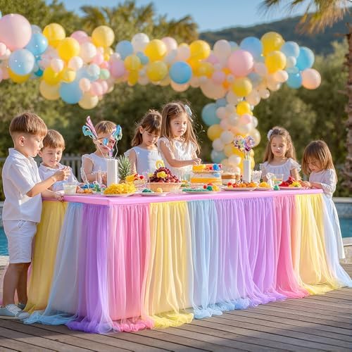 Rainbow Tablecloth for 6 Foot Rectangle Tables with Tulle Table Skirt - Image 2