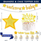 162 PCs Twinkle Twinkle Little Star Baby Shower Decorations, Hombae Navy Blue Little Star Baby Shower Backdrop Balloon Garland Glitter Banner Tablecloth Cake Cupcake Topper Box Cutout Mom To Be Sash - Image 3