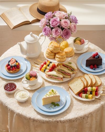 bUCLA 100PCS Light Blue Plastic Plates - Blue Disposable with Gold Rim - Include 50 Each (10 inch Dinner & 7 inch Dessert) Plates, Ideal for Party, Birthday & Spring - Image 7