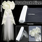 12 Pcs Large Wedding Pew Bows Ivory White 15.7" x 7.9" Satin Bow with 98.5 ft Fabric Tulle Church Chair Ceremony Aisle Decor for Wedding Dress Bowknot Bridal Shower Birthday(Pull Bow) - Image 4