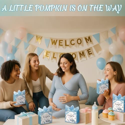 Gersoniel 50 Set Blue Pumpkin Gift Bags with Handles for Fall Baby Shower - Image 5