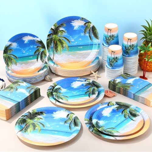 Funnymoom 250 Pcs Tropical Beach Summer Paper Plates Napkins Cups Serves 50 - Image 6
