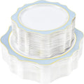 realluck 100Pcs White & Blue Plastic Plates for 50 Guests by Realluck