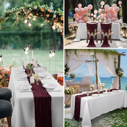 15 Pack Burgundy Cheesecloth Table Runner 9FT Rustic Sheer Table Runners 17x108 Inch Gauze Boho Runner for Wedding Bridal Baby Shower Birthday Party Table Decorations - Image 7