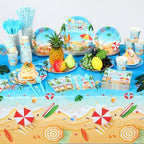 Funnymoom 452 Pcs Hello Summer Plates and Napkins Beach Party Supplies for 50, Summer Beach Cup Tablecloth Cutlery Disposable Tableware for Hawaiian Tropical Luau Ocean Pool Birthday Party Decoration - Image 6