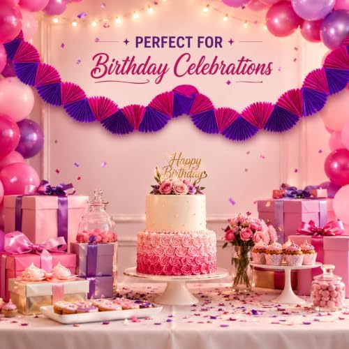 3D Paper Fan Garland Hanging Decor Birthday Baby Bridal Showers Bachelorette Party Supplies Pink Purple Decorations - Image 7