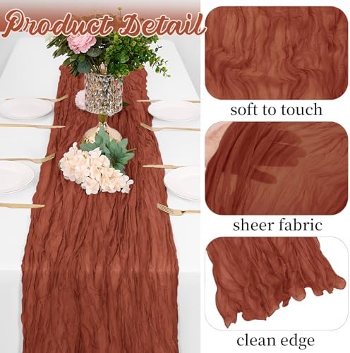 16 Pack Terracotta Cheesecloth Table Runners 20x120 Inch Gauze Table Runner Cheese Cloth 10FT Terracotta Table Runner Rustic Sheer Runner for Wedding Baby Shower Birthday Party Table Decor - Image 3