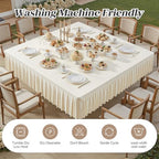 Wish Care 2 Pack Ivory Spandex Tablecloths for 60x60 Inch Square Tables, Stretch Fitted Table Clothes with Pleated Ruffle Skirt for 60” Table, Wrinkle Free and Elastic, for Party Kitchen Home Dining - Image 3