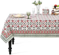 Ridhi Apple Red and Green Hand Block Print Cotton Rectangle Tablecloth 60x102 inch Reusable Table Cover Decorative Everyday Use for Dining Room, Farmhouse, Home Gift for Spring, Summer by Ridhi