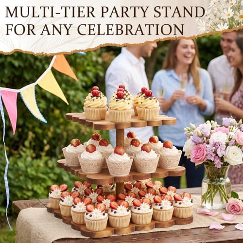 Novabright 3 Tier Scalloped Cupcake Stand for Wedding Birthday, Square - Image 4