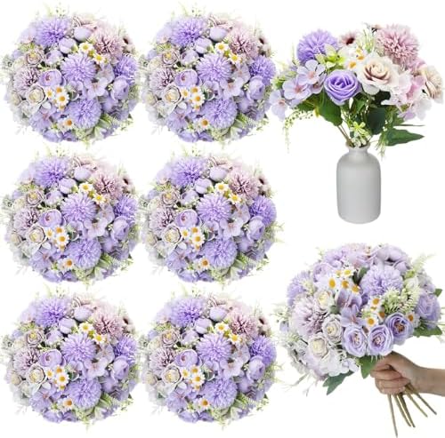 Tigeen 6 Bundles Artificial Flowers Bouquet for Wedding, Purple by Tigeen