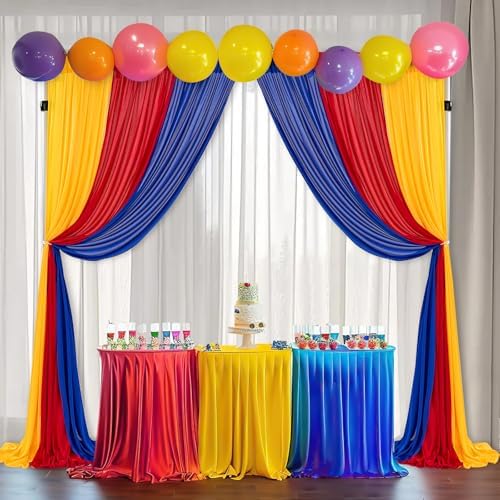 Party Backdrop Curtain 15ftx10ft - Red Yellow Blue Satin Drapes - Image 5