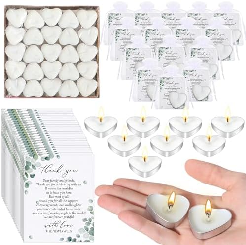 Threlaco 150 Sets Wedding Favors for Guests Bulk Mini Heart Shaped Candles Wedding Party Favors for Guests with Thank You Cards and Organza Bags Bridal Shower Party Souvenir Candle Gifts by Threlaco