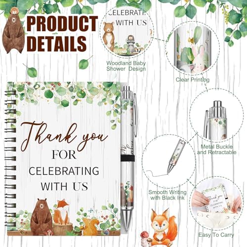 Skyygemm 60pcs/30 Set Woodland Animal Baby Shower Gifts bulk for Guests Includes Woodland Animal Small Spiral Notebook Bulk Forest Retractable Ballpoint Pen for Baby Shower Gender Reveal Guest - Image 4
