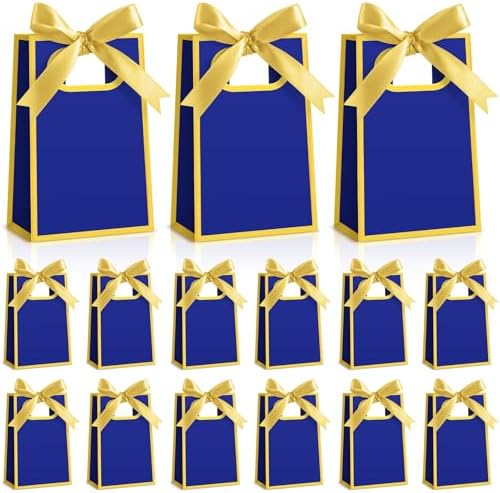 AmazingSpark 50 Pcs Royal Blue Gold Mini Gift Bags Bulk 6.3 x 3.9 x 2.8 Inch Party Favors Elegant Small Gift Bags with Handles and Ribbon Bows for Wedding Birthday Bridal Baby Shower Party Favors by Unknown
