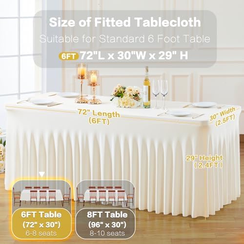 4 Pack Ivory Table Cloth for 6 Foot Rectangle Tables Spandex Fitted Tablecloth 6ft Stretch Table Covers Skirt Ivory Banquet Tablecloths Wrinkle Free Tablecloth for Party Wedding Birthday Event - Image 7