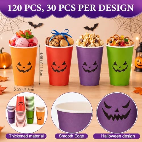Funnymoom 120 Pcs Halloween Party Cups 12 oz Disposable Pumpkin Paper Cups - Image 2