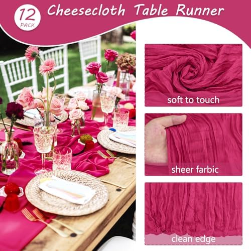 35x72 Inch Hot Pink Cheesecloth Table Runner Bachelorette Party Decor - Image 4