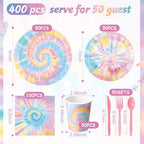 Pickmesh 400 Pcs Tie Dye Party Supplies Paper Plates and Napkins Serve 50 - Image 3