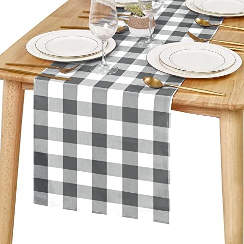 Hiasan Buffalo Plaid Table Runner Grey and White 14W x 60L, 1 Piece by Hiasan