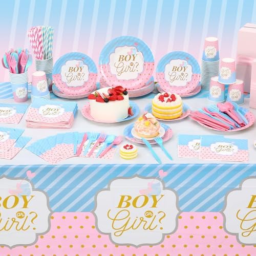 Potchen 452 Pcs Boy or Girl Plates Napkins Party Supply, Blue Pink - Image 6