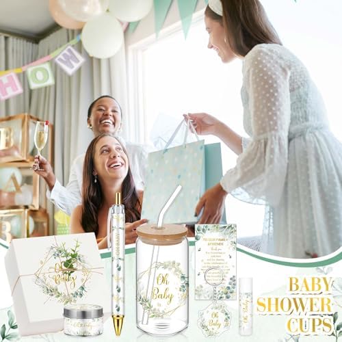 Hoolerry 6 Sets 72 Pcs Baby Shower Prizes for Game Favors Include Glass Cups Baby Shower Winners Present Box Lipstick Pen Candle Keychain Guests Wedding Gift(Greenery) - Image 6
