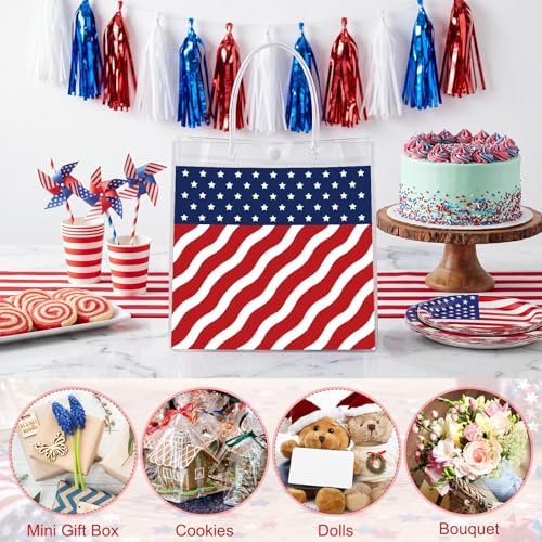 Canchiing 50 Pcs Patriotic Clear Gift Bags Labor Day Gift Bag with Handles - Image 4