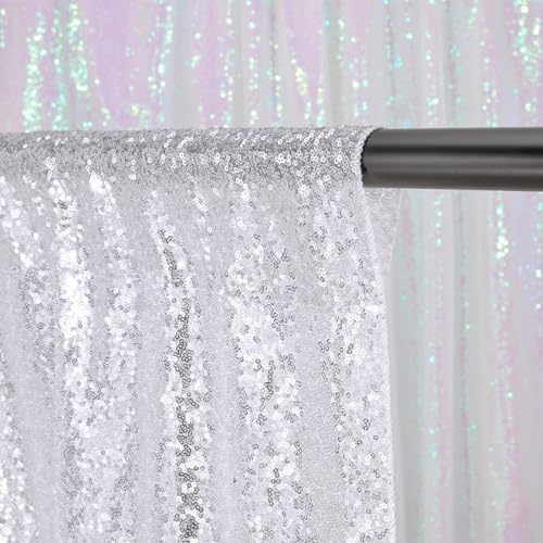 Silver Glitter Sequin Backdrop Curtains 6ftx8ft Photo Drapes - Image 3