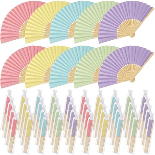 100 Pcs Wedding Folding Paper Fans for Guests Bamboo Folded Hand Fan with Gift Bags Vintage Paper Handheld Fans for Church Wedding Gift Bridal Shower Decorations (Pastel) by Unknown