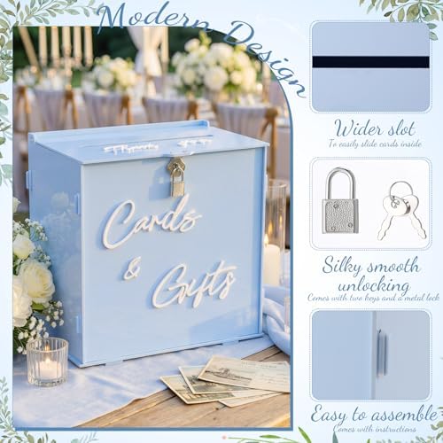 BreezeHug 10" Baby Blue Acrylic Wedding Card Box with Lock & DIY Letters - Image 4