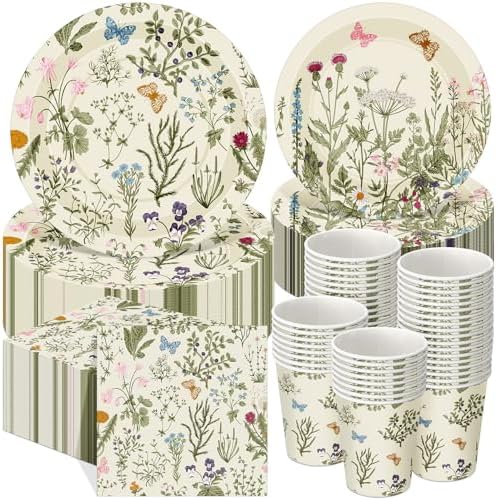 Ziliny Wildflower Party Decorations, Paper Plates Napkins Cups Serve 50 by Ziliny