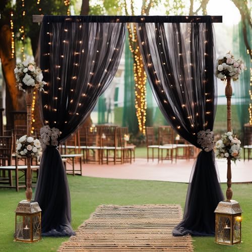 10×10ft Black Tulle Backdrop Curtain with Lights String for Parites, Sheer Photo Backdrop Curtains for Wedding Party Photography Background - Image 5