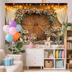 20x10ft Western Wedding Backdrop Rustic Barn Door Photography Backdrop Farmhouse Pink Flower Cabin Wooden Birthday Baby Shower Country Anniversary Bridal Party Banner Photo Booth Props Background - Image 3