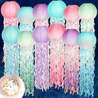 12Set 10" LED Jelly Fish Paper Lanterns 8 Color Jellyfish Mermaid Party Decor Pink Pastel Hanging Jellyfish Mermaid Decor Under The Sea Paper Lantern Lamp for Ocean Birthday Girl Baby Shower Baby Room by Lonfliness