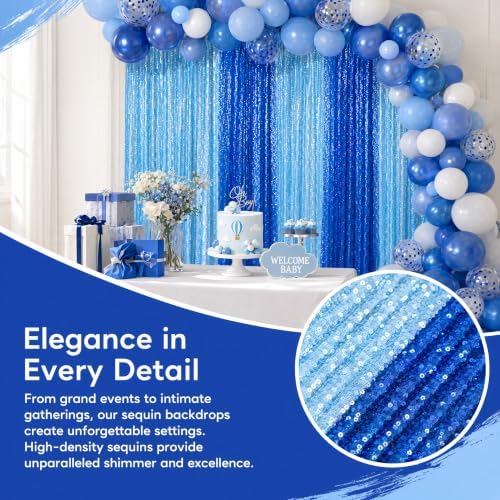 ShinyBeauty Baby Blue & Blue Sequin Backdrop 4 Panels Photo Curtains 2x8FT - Image 6