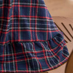 vctops Christmas Navy Plaid Ruffle Table Cloth, Farmhouse Cotton Linen Tablecloth, Washable Table Cover for Round Table Baby Shower Kitchen Party Wedding Decor (Navy,70") - Image 5