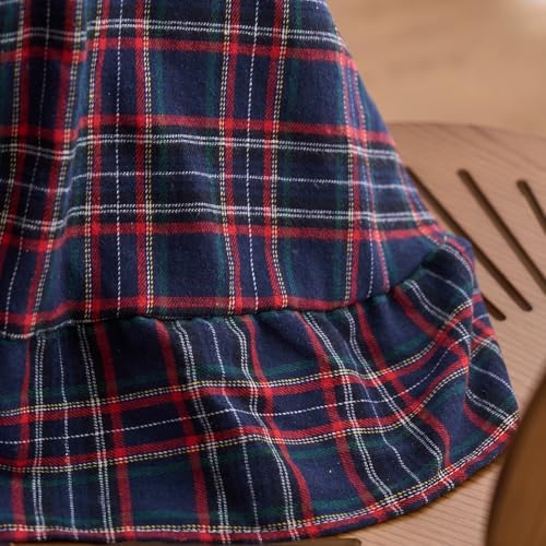 vctops Christmas Navy Plaid Ruffle Table Cloth, Farmhouse Cotton Linen Tablecloth, Washable Table Cover for Round Table Baby Shower Kitchen Party Wedding Decor (Navy,70") - Image 5