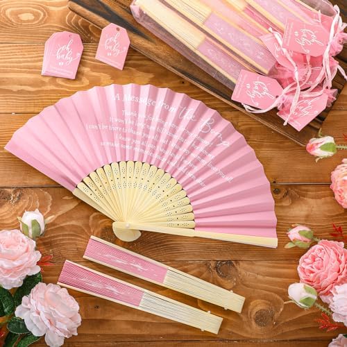 Threehoney 25 Set Baby Shower Favors for Guests, Folding Paper Fans, Pink - Image 4