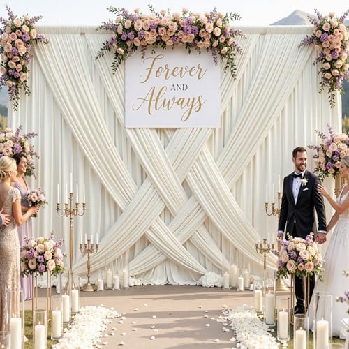 40ftx10ft Wrinkle Free Beige Backdrop Curtains for Parties, Silky Polyester Photo Backdrop Drapes 8 Panels 5x10ft Back Drop Cloth for Wedding Birthday Baby Shower Photography Background by ENJOYYOURPARTY