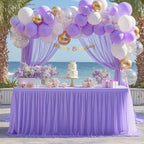 Wish Care 4 Pack Lavender Tulle Tablecloth for 6 Foot Rectangle Tables Stretch Fitted Rectangular Table Cloths Purple Wrinkle Free Ruffle Table Cover Tutu Skirt for Wedding Birthday Party Baby Shower - Image 3