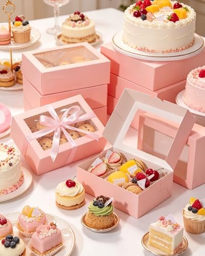 COTOPHER 50Pcs Cookie Boxes with Ribbons, 9x6x3 Inch Pink Bakery Boxes - Image 4