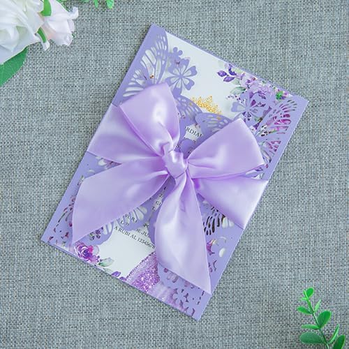 20 PCS 5.12x7.2 Butterfly Personalized Quinceanera Invitation, Customized XV Anos Laser Cut Invitation Cards with Envelopes (Violet Personalized) - Image 4