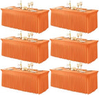 6 Packs Orange Table Clothes for 6 Foot Rectangle Tables, One-Piece Wrinkle Resistant Stretch Spandex Table Covers with Skirt for Event Banquet Wedding Birthday Party by PartyTalk