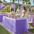 Wish Care 4 Pack Lavender Tulle Tablecloth for 6 Foot Rectangle Tables Stretch Fitted Rectangular Table Cloths Purple Wrinkle Free Ruffle Table Cover Tutu Skirt for Wedding Birthday Party Baby Shower - Image 2