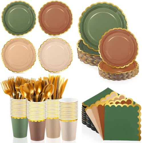 Kochorie 336PCS Woodland Disposable Dinnerware Set Serves 48 Guests by Kochorie